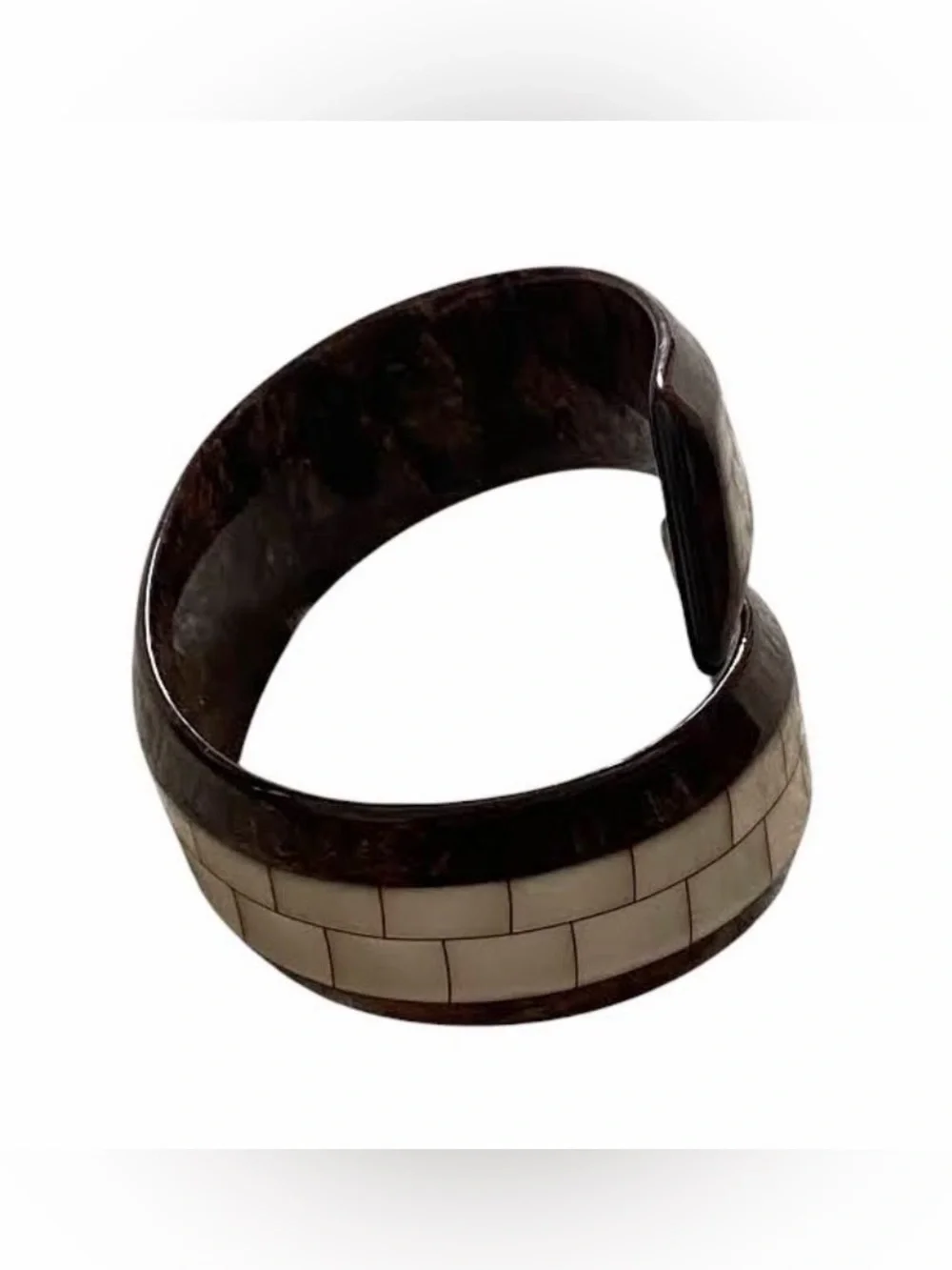 Vintage Lea Stein mother of pearly inlay bypass bracelet